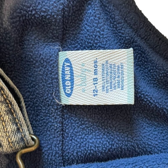 Old Navy Vintage Fleeced Lined Denim Overalls Sz 12-18 Months - Picture 4 of 7